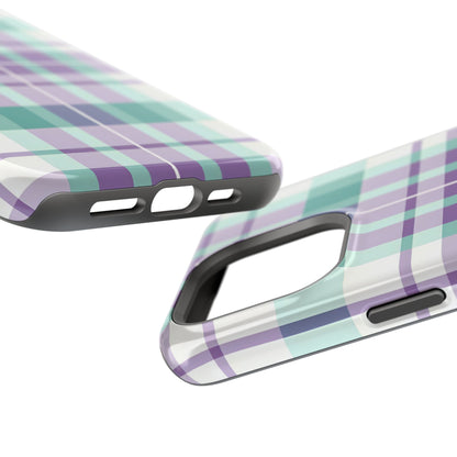 Impact-Resistant Phone Case - Spring Plaid Purple