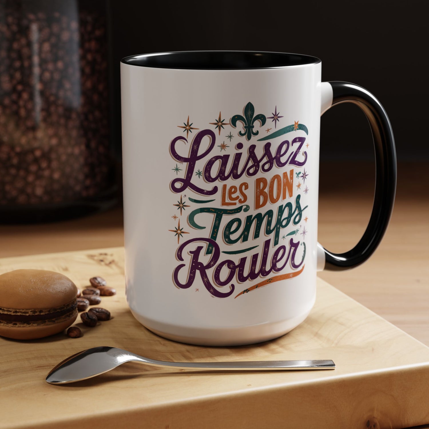 Vibrant Accent Coffee Mug - 'Laissez les Bon Temps Rouler', Perfect for Celebrations, Gifts, Coffee Lovers, Home Decor, and More