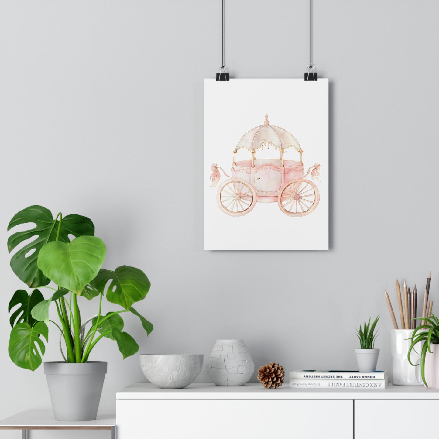 Giclée Art Print Watercolor Pink Princess Carriage