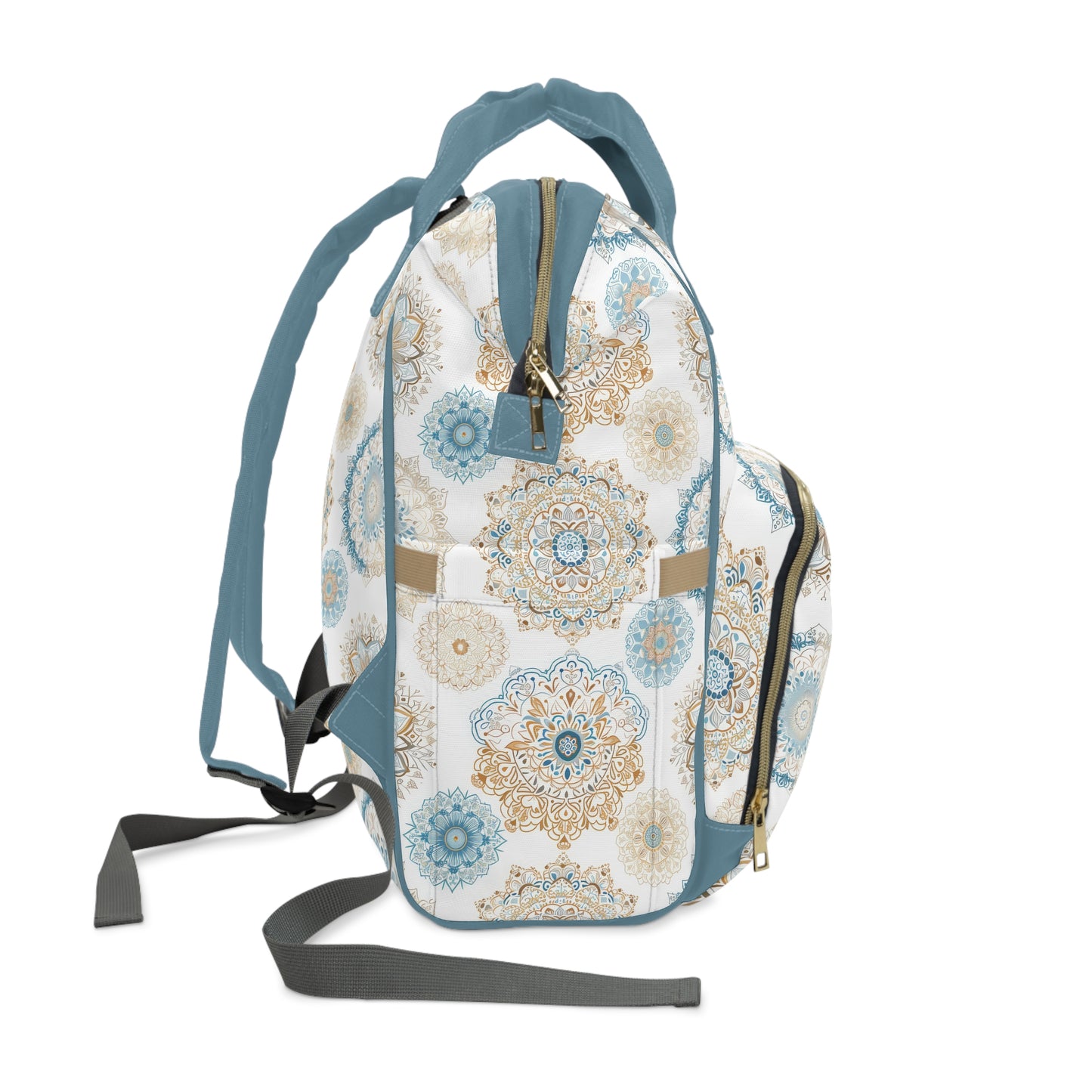 Multifunctional Backpack Diaper Bag- Boho Blue Gold