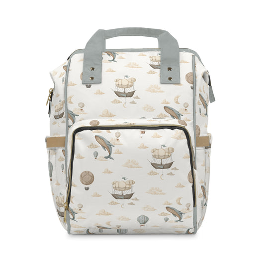 Watercolor Whale Balloons Diaper Bag, Multifunctional Diaper Backpack