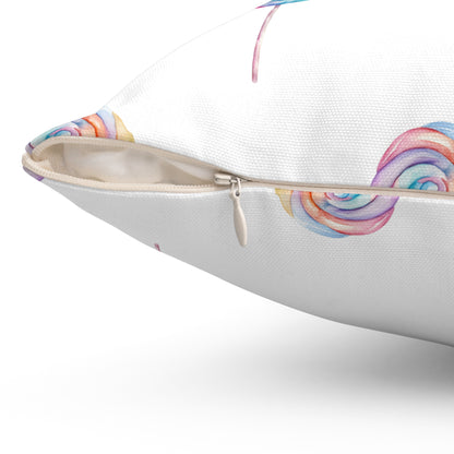 Spun Polyester Square Pillow with Removable Cover Watercolor Candy Land Lollipops