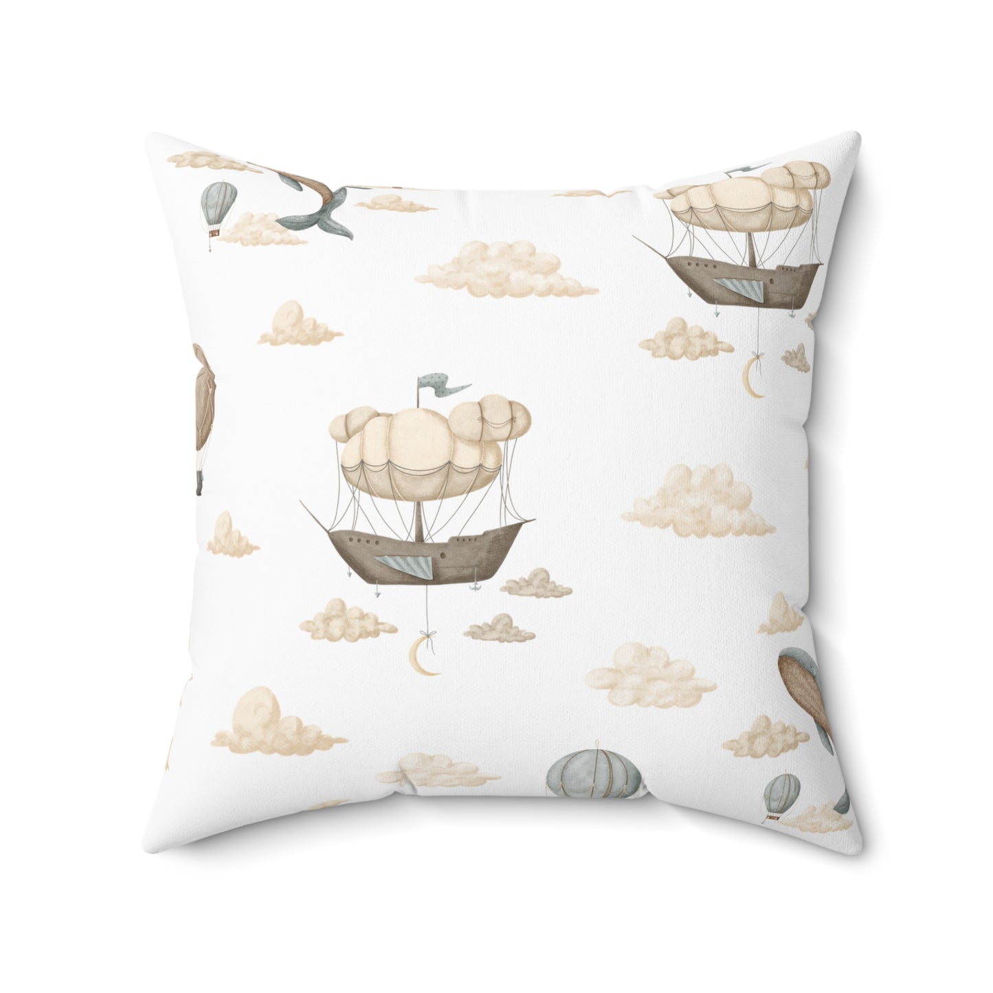 Spun Polyester Square Pillow with Removable Cover Memories of Dreams Pirate Ship Clouds