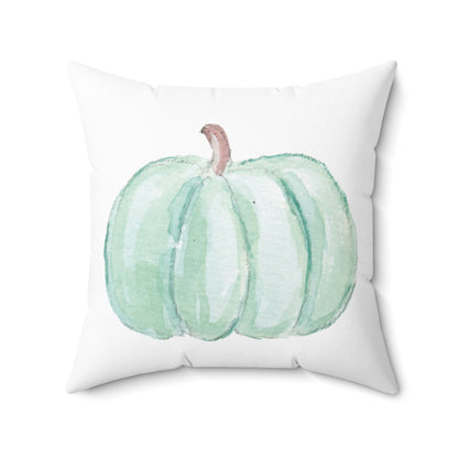 Spun Polyester Square Pillow with Removable Cover Watercolor Pumpkin Love Teal