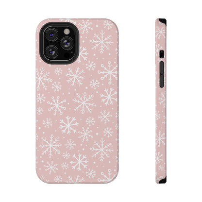 Pink White Snowflakes Impact-Resistant Phone Case