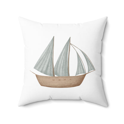 Spun Polyester Square Pillow with Removable Cover Memories of Dreams Sailboats Blue