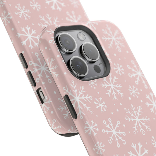 Pink White Snowflakes Impact-Resistant Phone Case