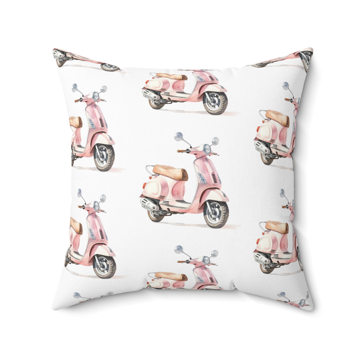 Spun Polyester Square Pillow with Removable Cover Watercolor Pink Paris Scooter