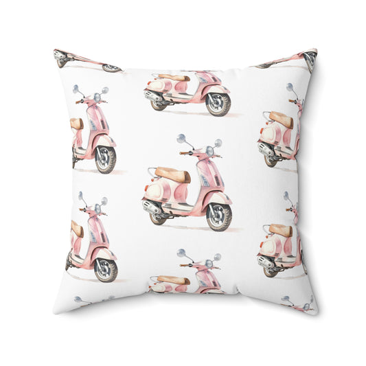 Spun Polyester Square Pillow with Removable Cover Watercolor Pink Paris Scooter