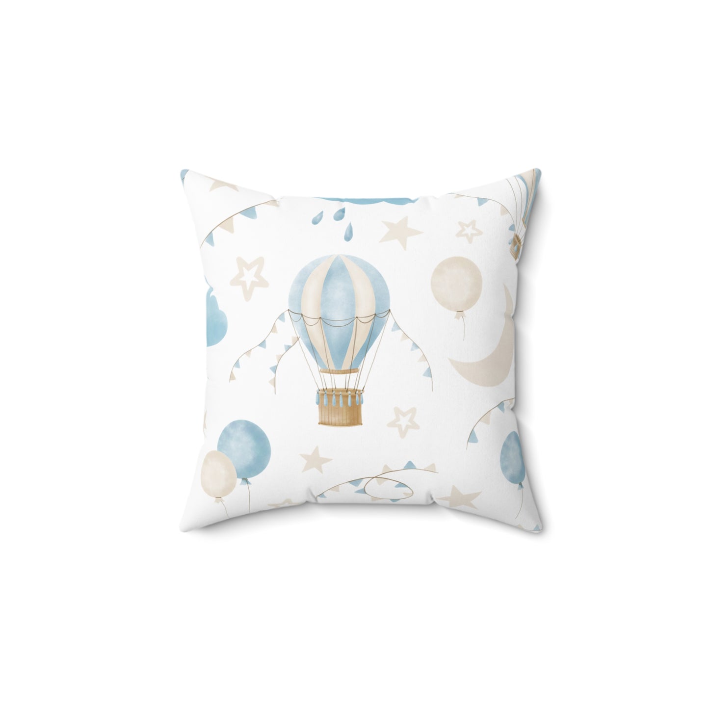 Spun Polyester Square Pillow with Removable Cover Watercolor Balloon Clouds Blue