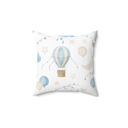 Spun Polyester Square Pillow with Removable Cover Watercolor Balloon Clouds Blue