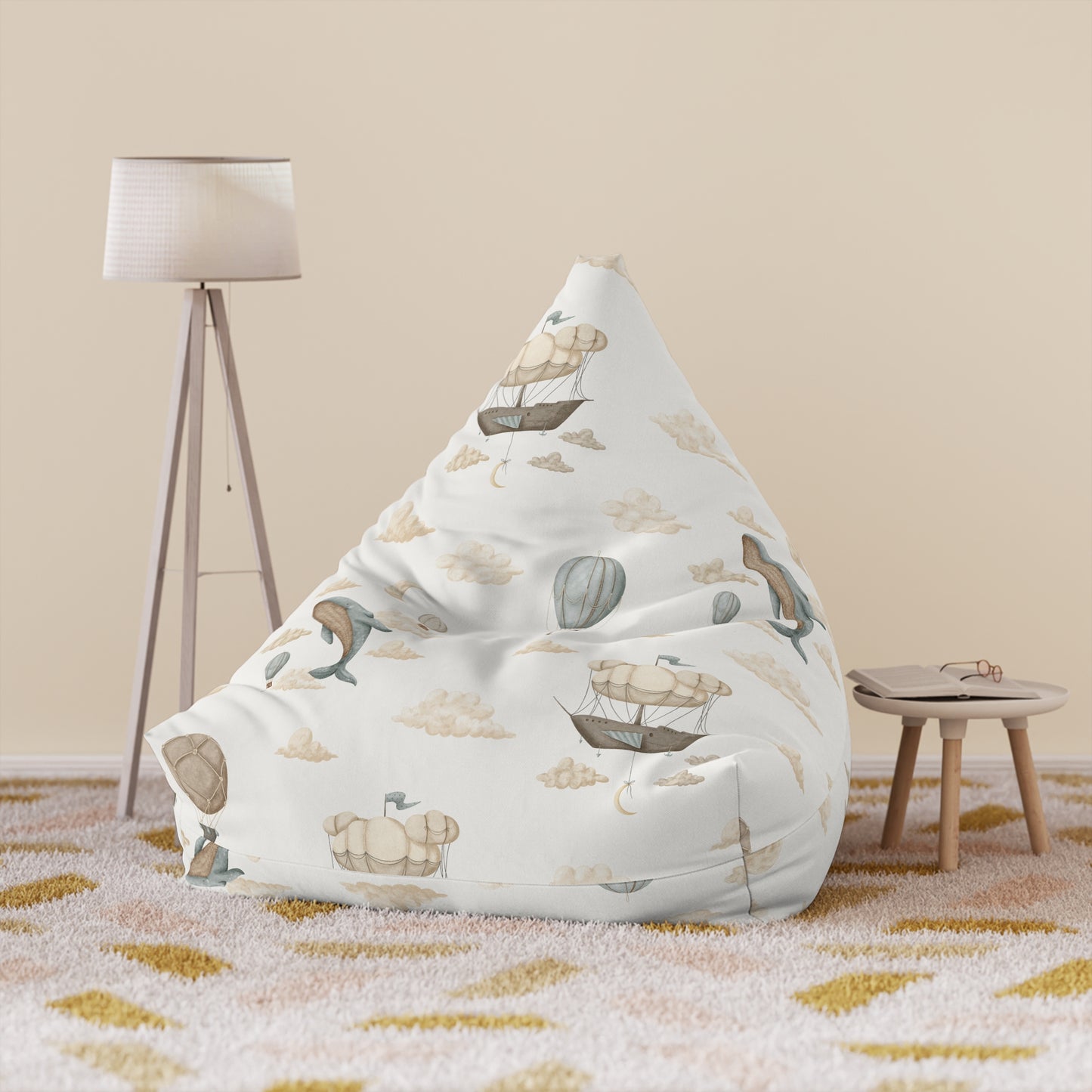 Watercolor Whale Balloons Bean Bag Chair Cover