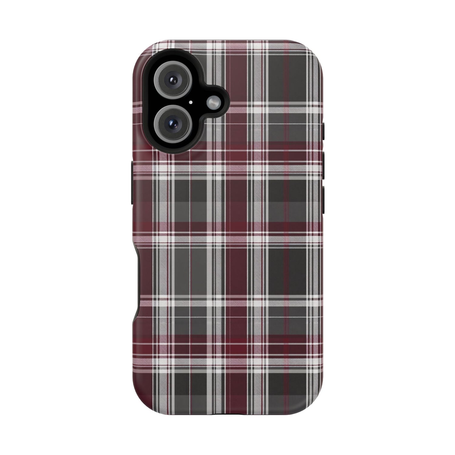 Stylish Plaid Impact-Resistant Phone Cases- Maroon Grey Plaid