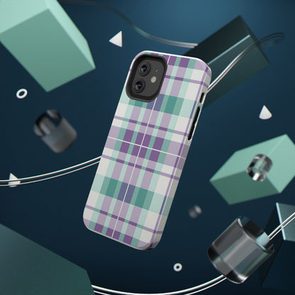 Impact-Resistant Phone Case - Spring Plaid Purple