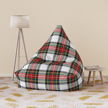 Christmas Tartan Plaid White Bean Bag Chair Cover