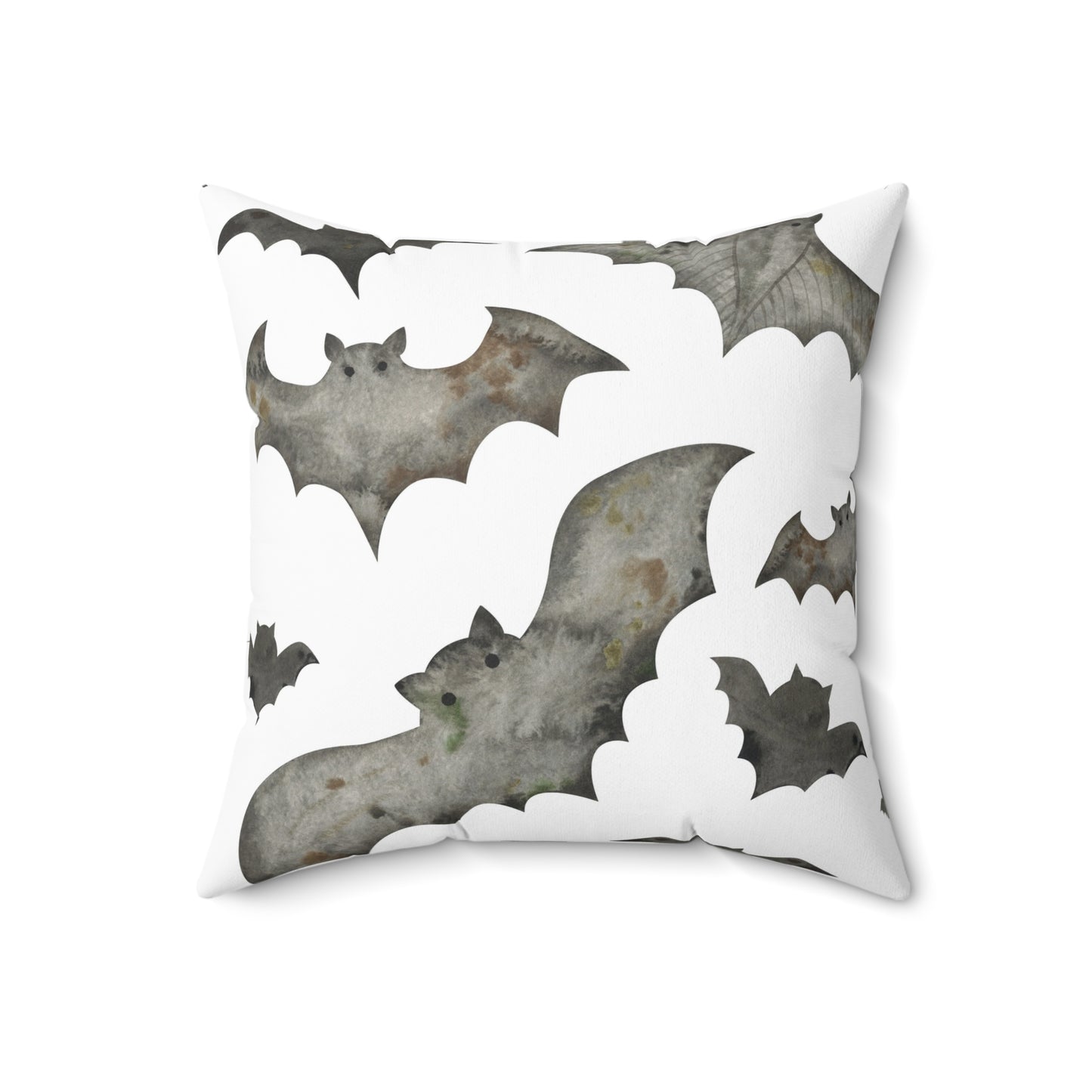 Spun Polyester Square Pillow with Removable Cover Watercolor Halloween Spider Web Bats