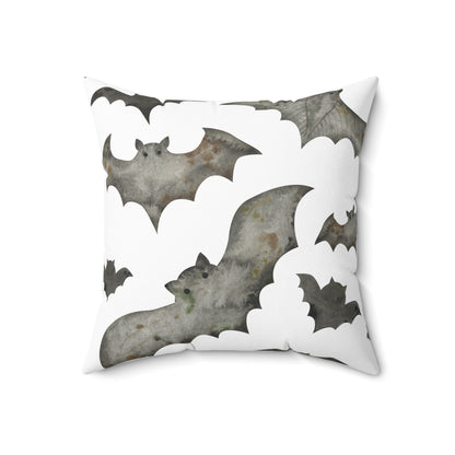 Spun Polyester Square Pillow with Removable Cover Watercolor Halloween Spider Web Bats