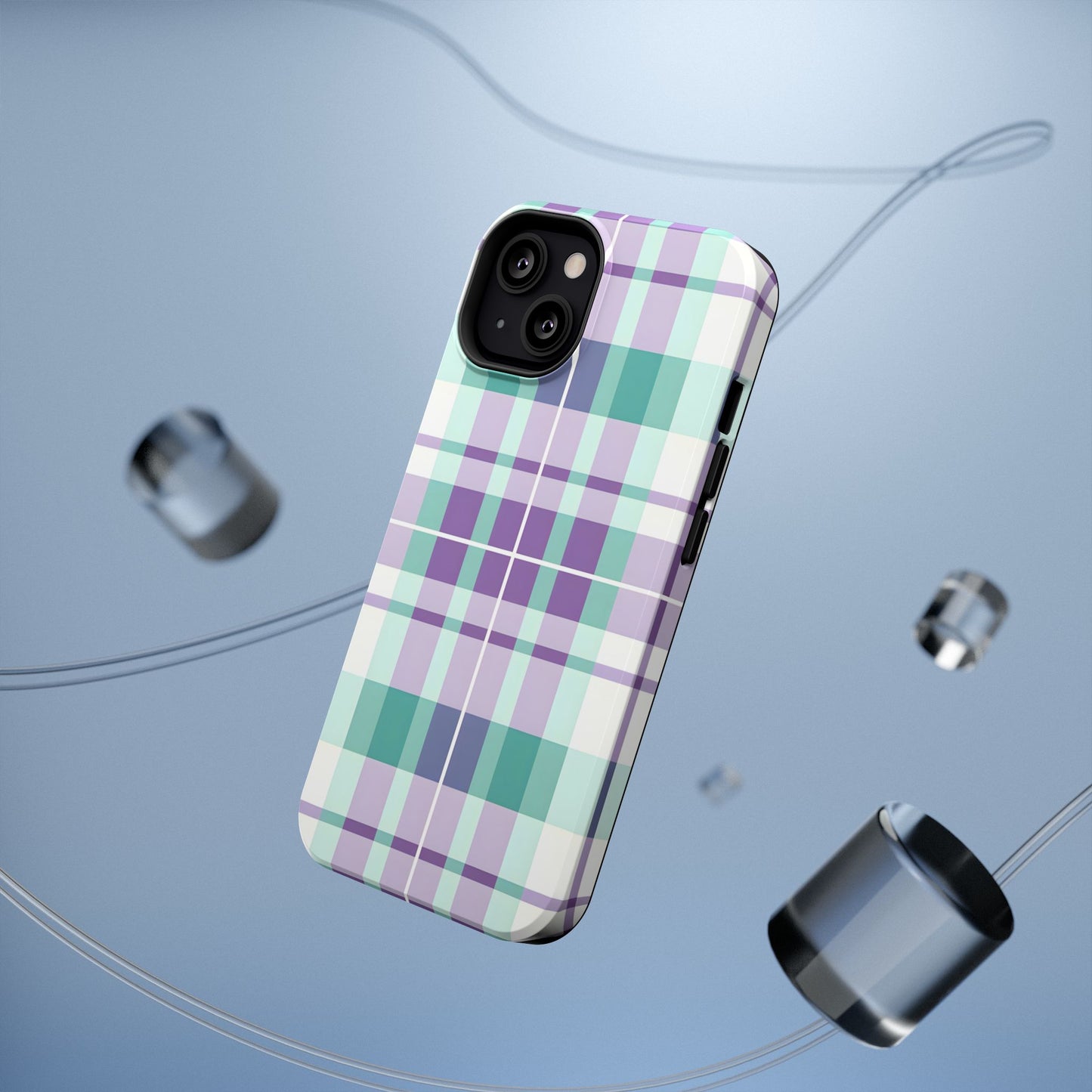 Impact-Resistant Phone Case - Spring Plaid Purple