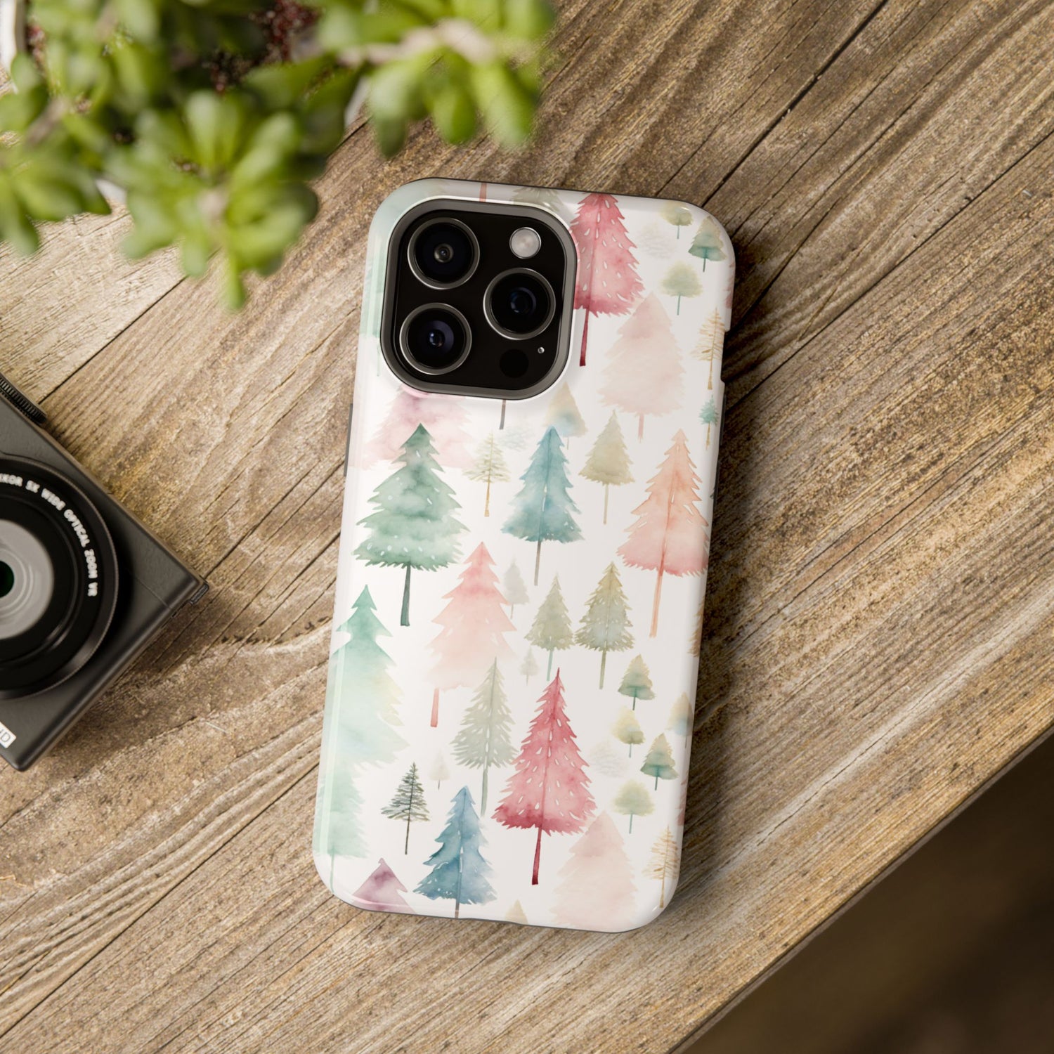 Watercolor Christmas Trees Impact-Resistant Phone Case, iPhone, Samsung