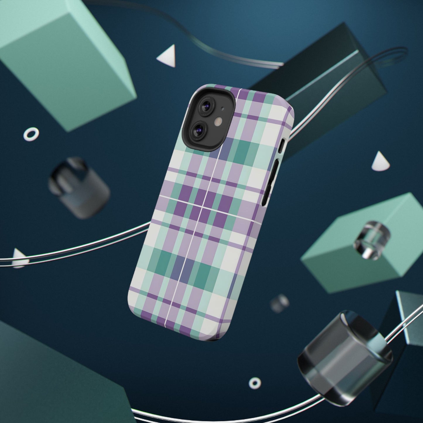 Impact-Resistant Phone Case - Spring Plaid Purple