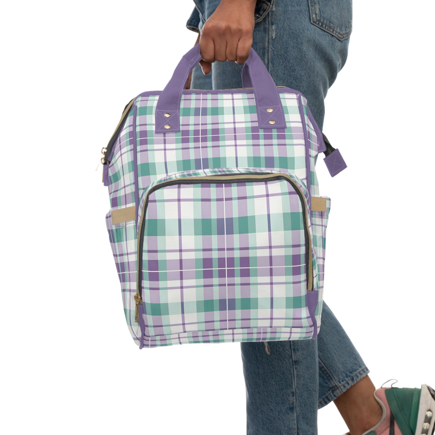 Multifunctional Diaper Backpack- Spring Plaid Purple