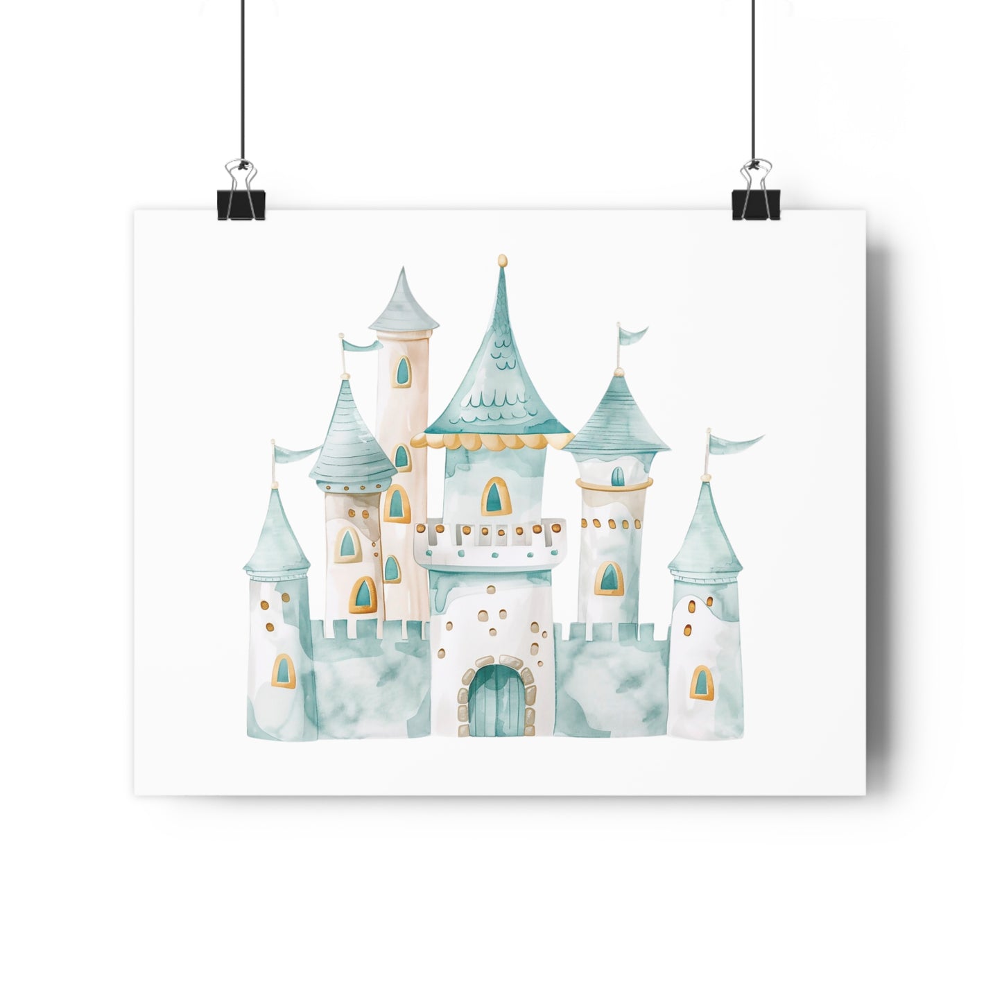 Giclée Art Print Watercolor Teal Princess Castle 1