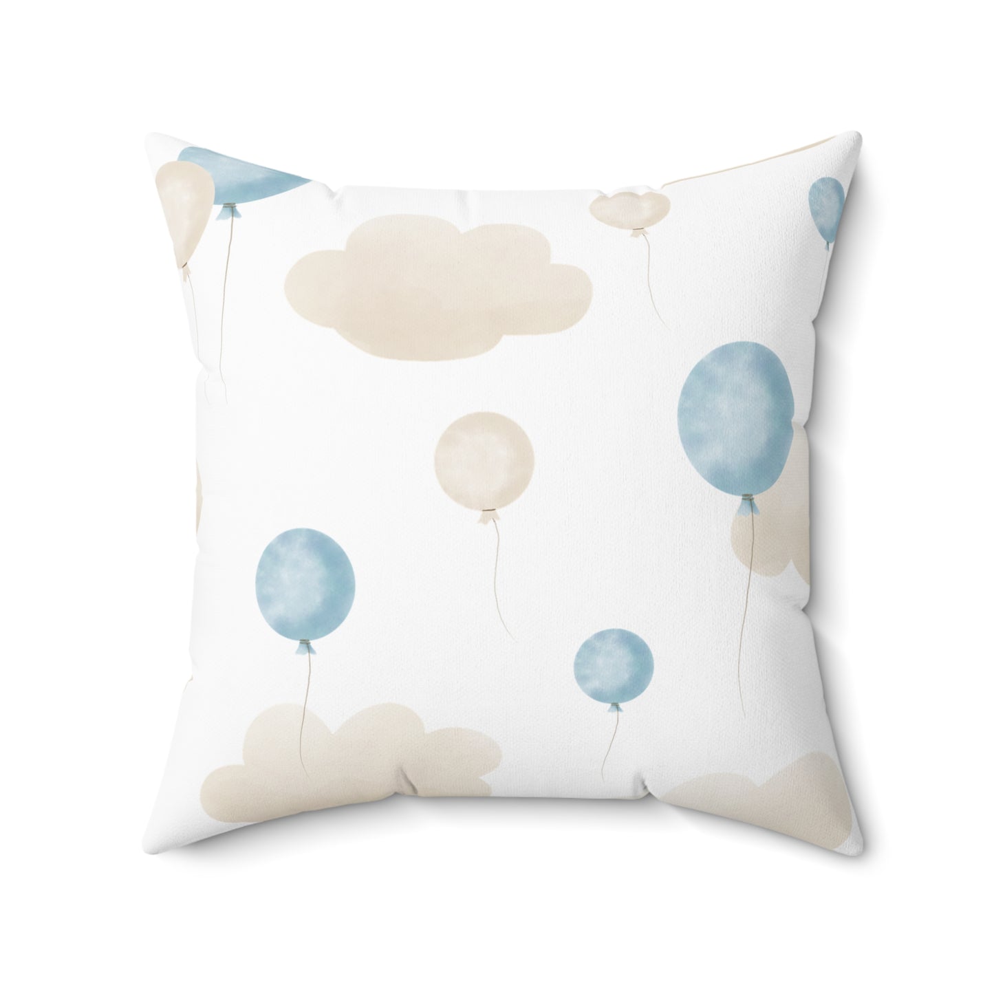 Spun Polyester Square Pillow with Removable Cover Watercolor Balloon Clouds Blue