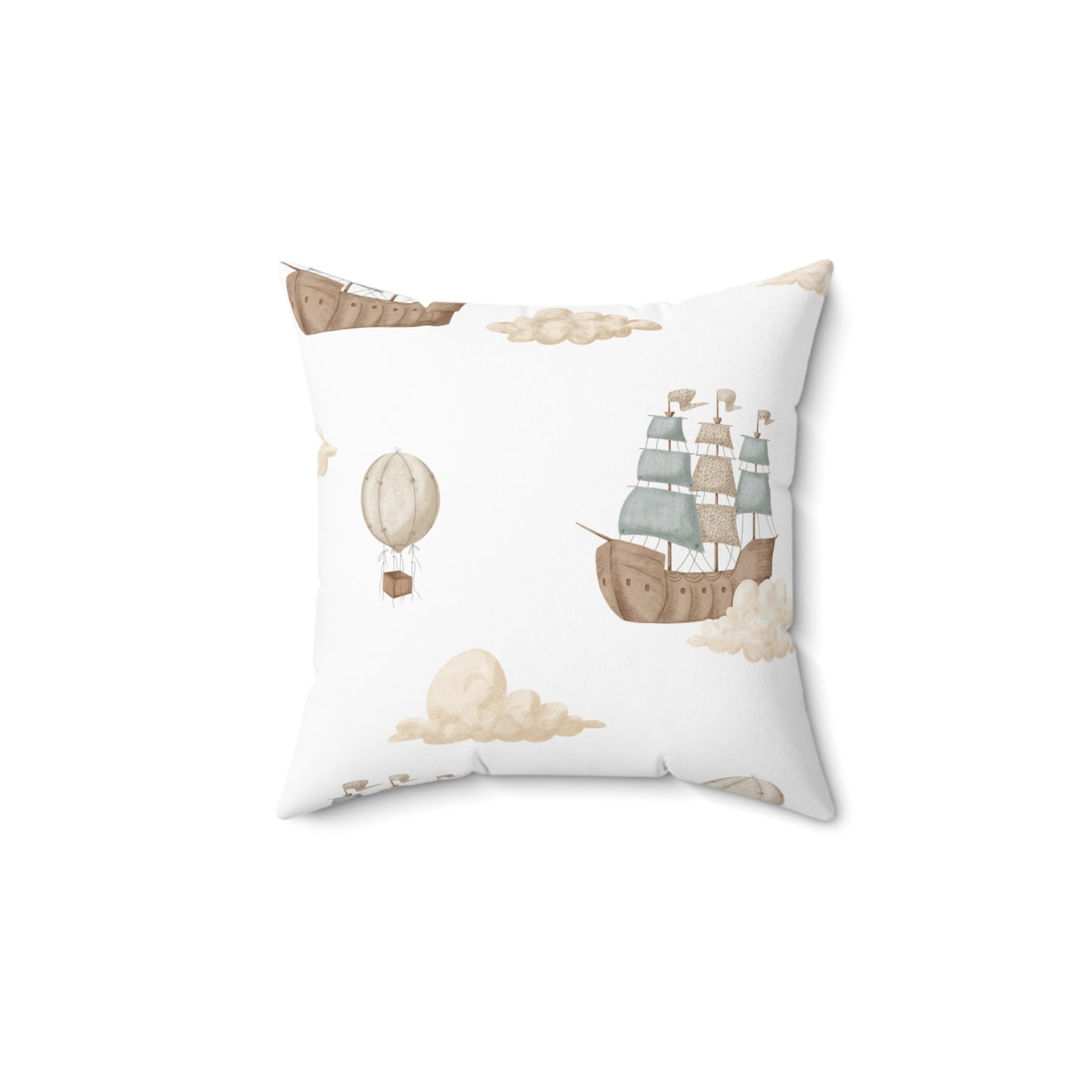 Spun Polyester Square Pillow with Removable Cover Memories of Dreams Pirate Ship Clouds