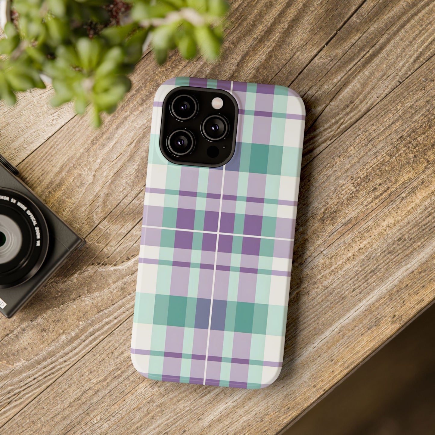 Impact-Resistant Phone Case - Spring Plaid Purple