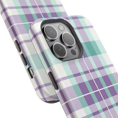 Impact-Resistant Phone Case - Spring Plaid Purple