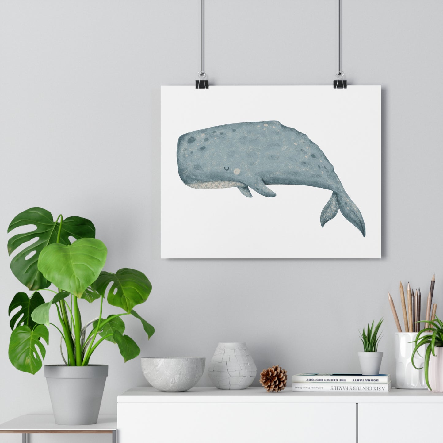 Giclée Art Print Watercolor Memories of Dreams Blue Grey Whale