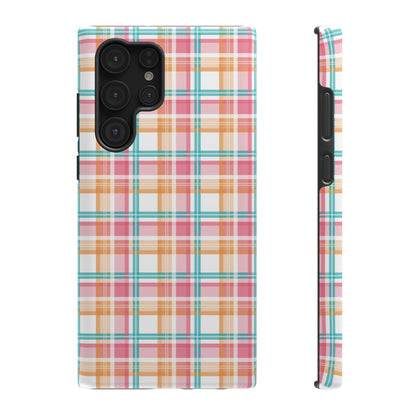 Impact-Resistant Phone Case - Summer Plaid Pink