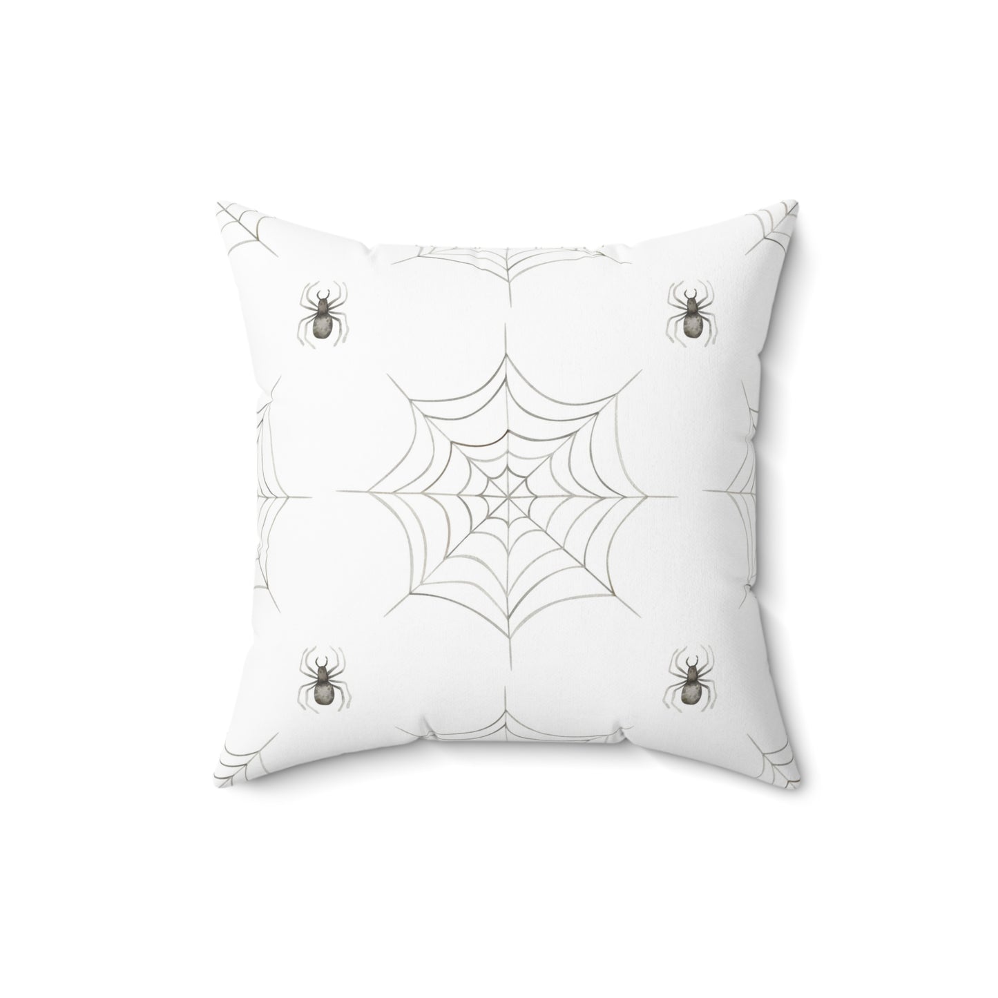 Spun Polyester Square Pillow with Removable Cover Watercolor Halloween Spider Web Bats