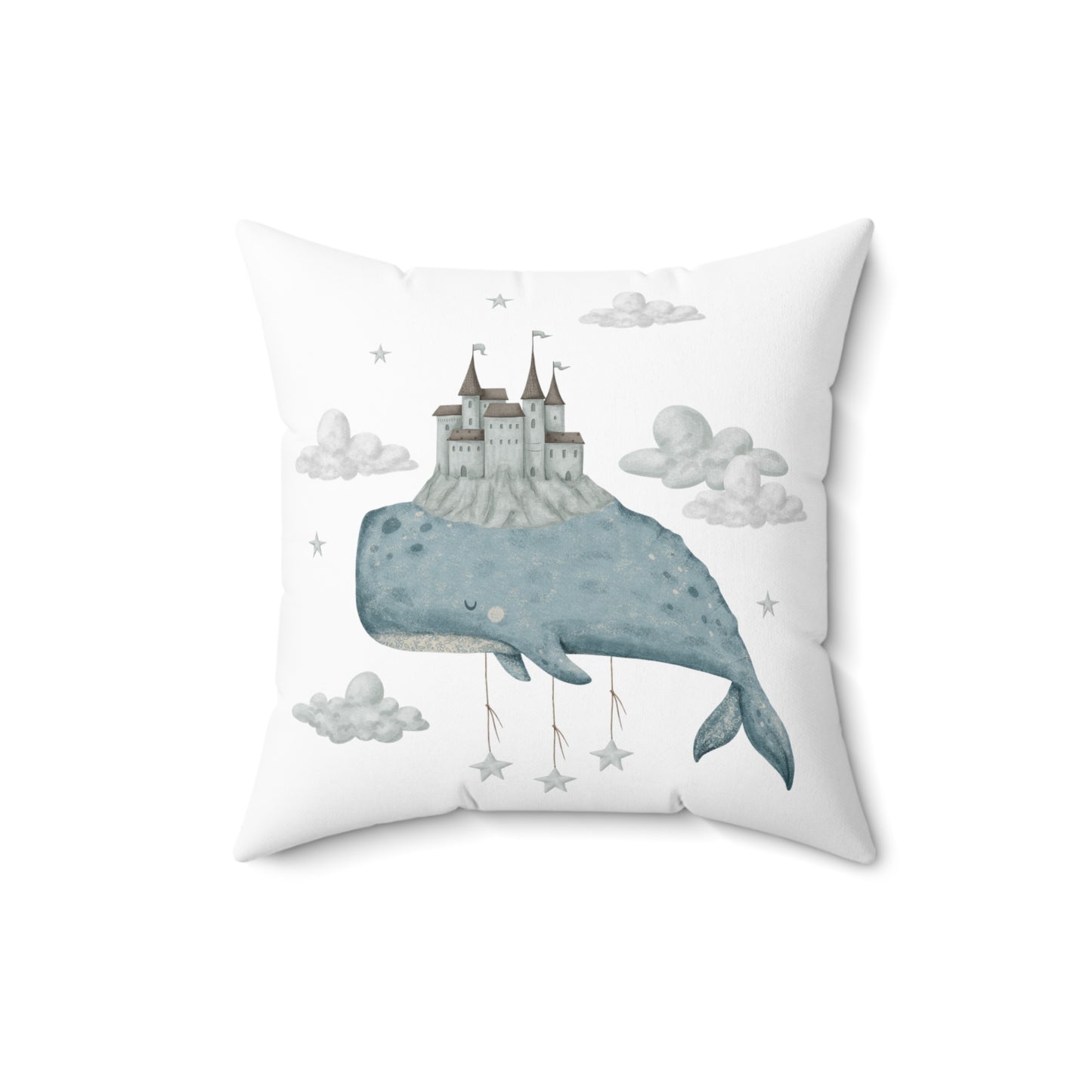 Spun Polyester Square Pillow with Removable Cover Watercolor Memories of Dreams Whale Sandcastle