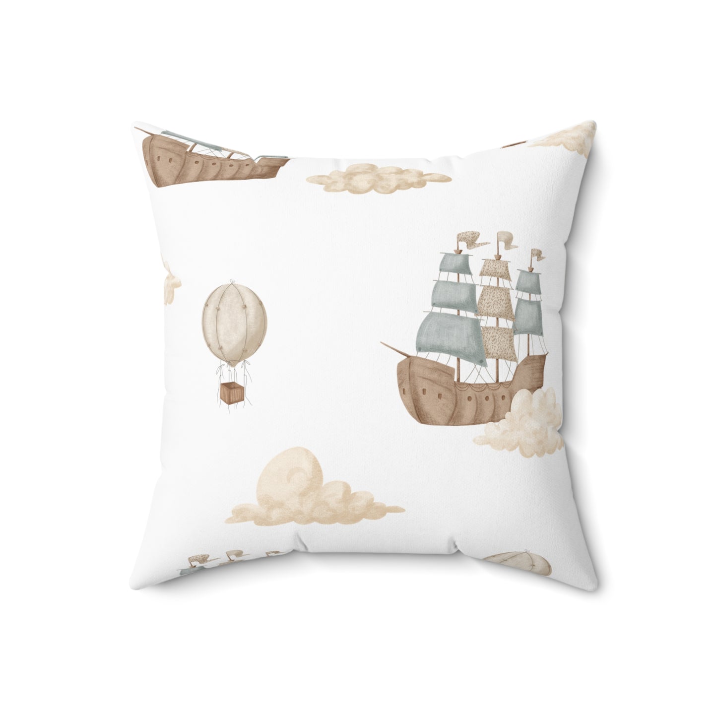 Spun Polyester Square Pillow with Removable Cover Memories of Dreams Pirate Ship Clouds