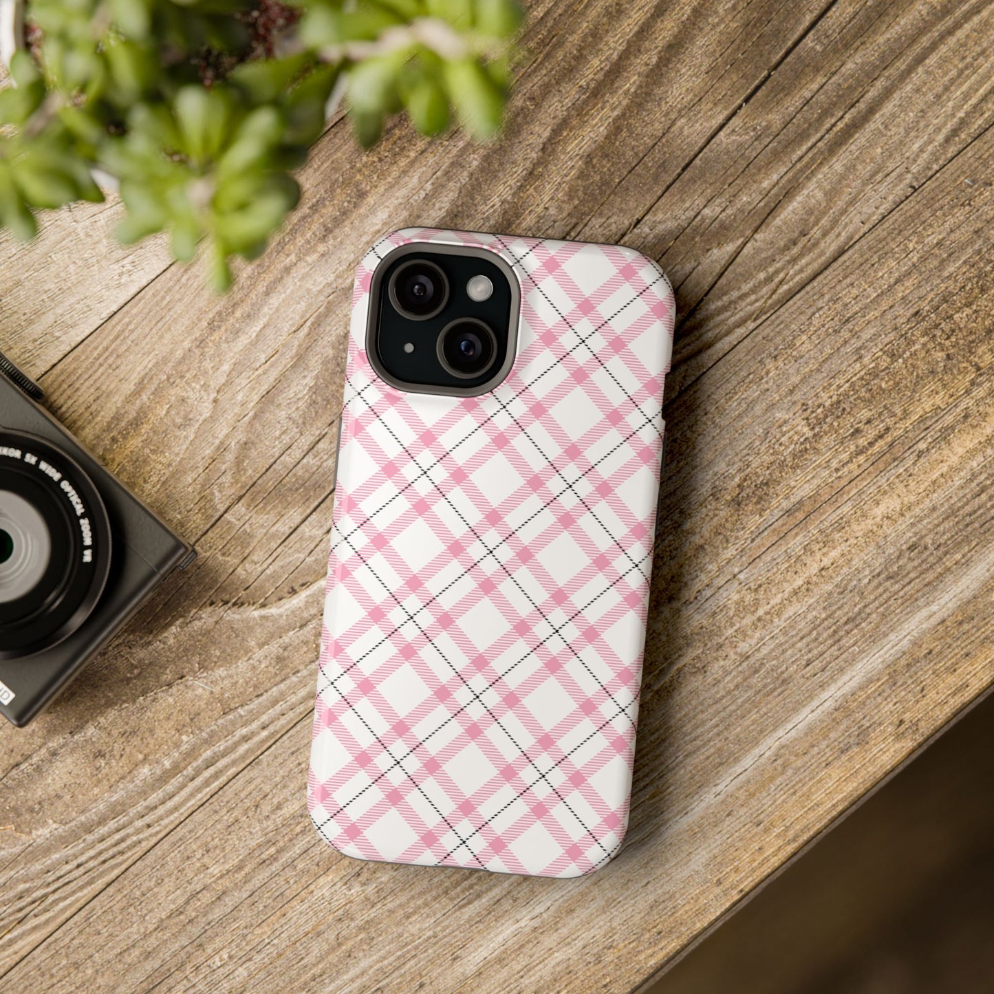 Impact-Resistant Phone Case - Pink Black Plaid