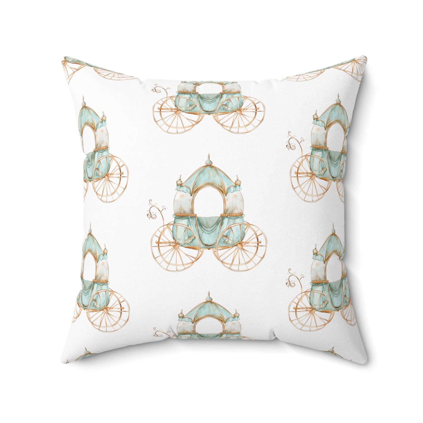 Spun Polyester Square Pillow with Removable Cover Watercolor Teal Princess Carriage