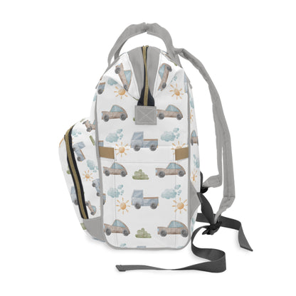 Classic Transportation Cars Blue/Grey Multifunctional Diaper Backpack