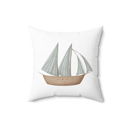 Spun Polyester Square Pillow with Removable Cover Memories of Dreams Sailboats Blue