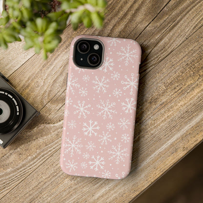 Pink White Snowflakes Impact-Resistant Phone Case