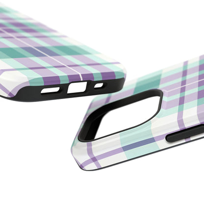 Impact-Resistant Phone Case - Spring Plaid Purple