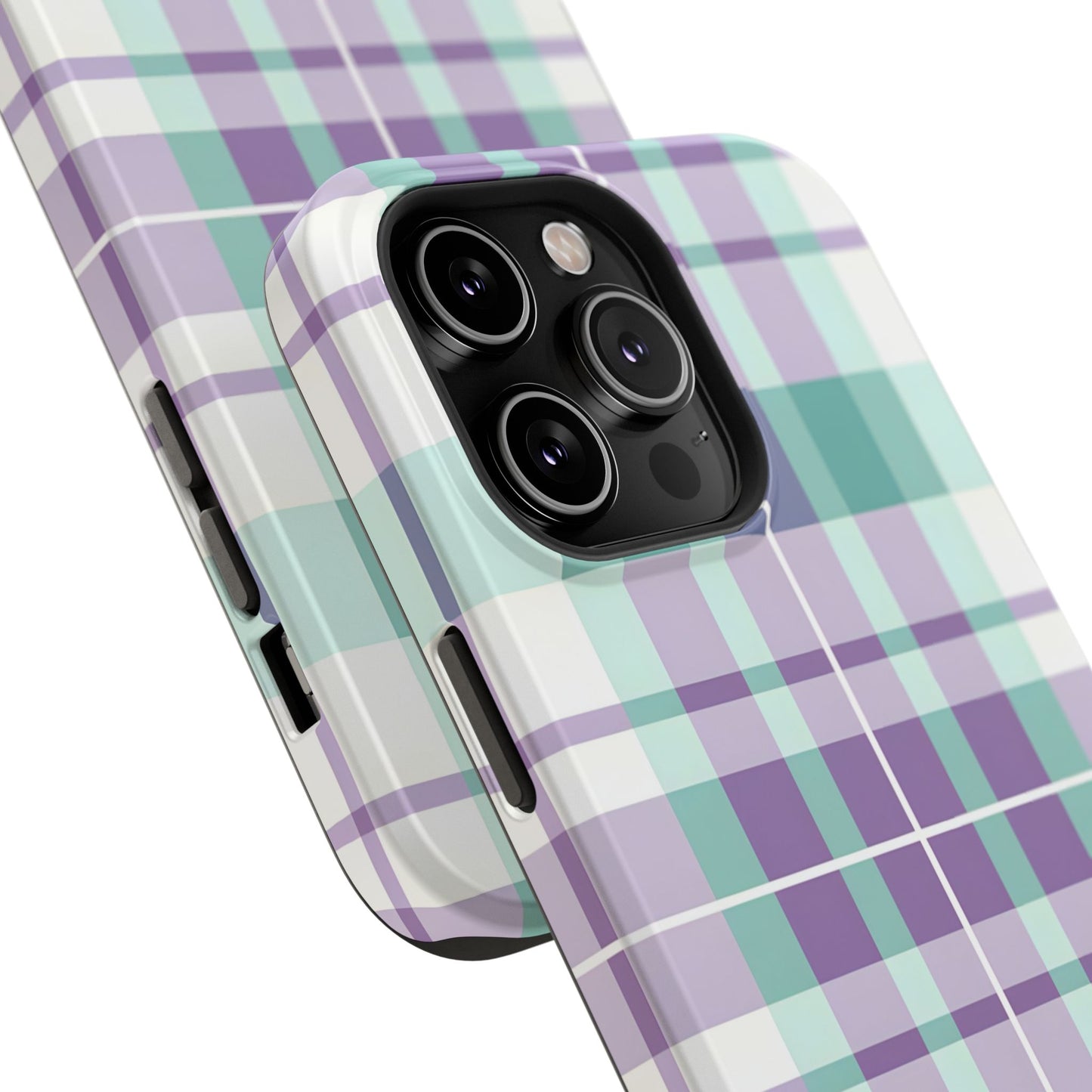 Impact-Resistant Phone Case - Spring Plaid Purple