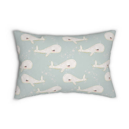 Spun Polyester Lumbar Pillow with Removable Cover Watercolor Beach Baby Whales