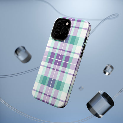 Impact-Resistant Phone Case - Spring Plaid Purple