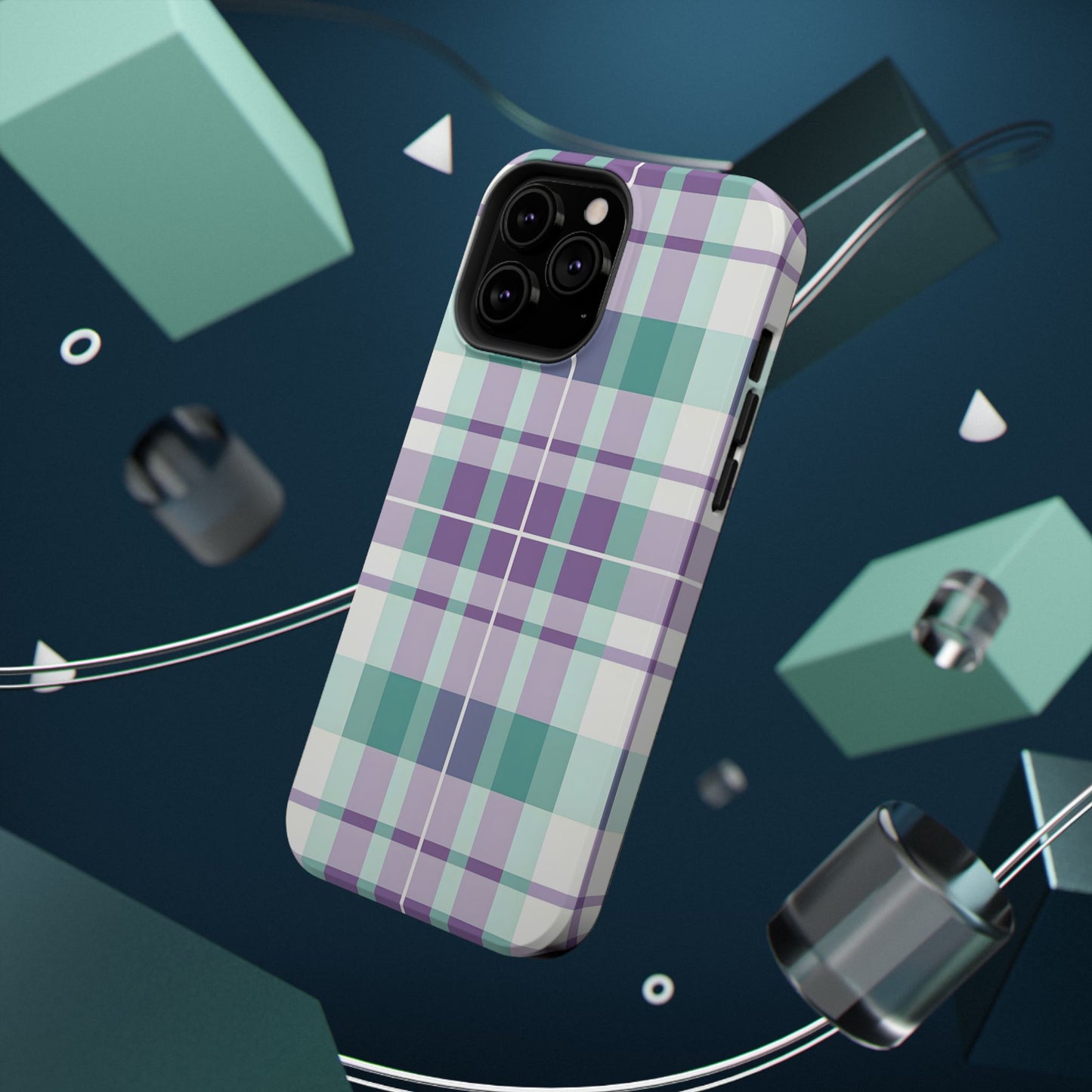 Impact-Resistant Phone Case - Spring Plaid Purple