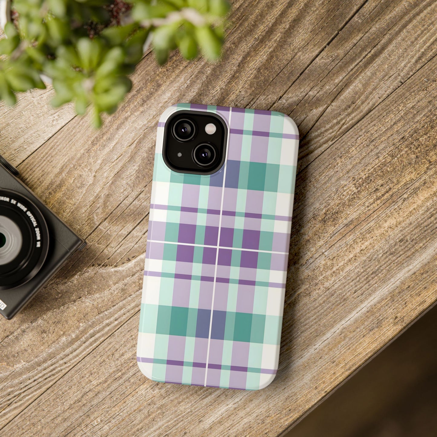 Impact-Resistant Phone Case - Spring Plaid Purple