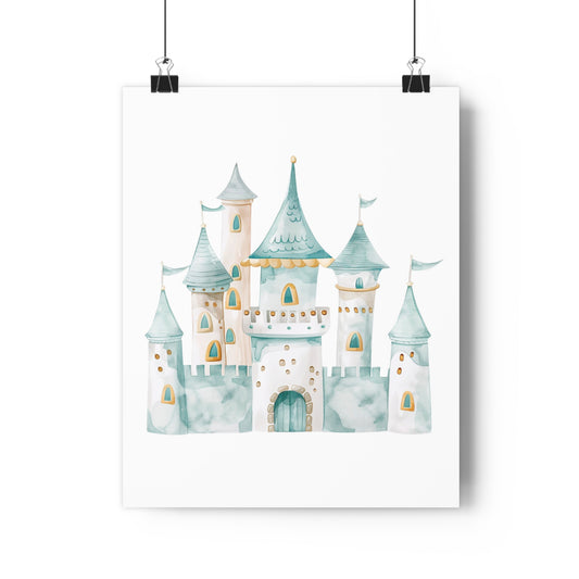 Giclée Art Print Watercolor Teal Princess Castle 1