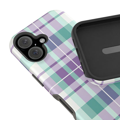 Impact-Resistant Phone Case - Spring Plaid Purple