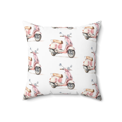 Spun Polyester Square Pillow with Removable Cover Watercolor Pink Paris Scooter