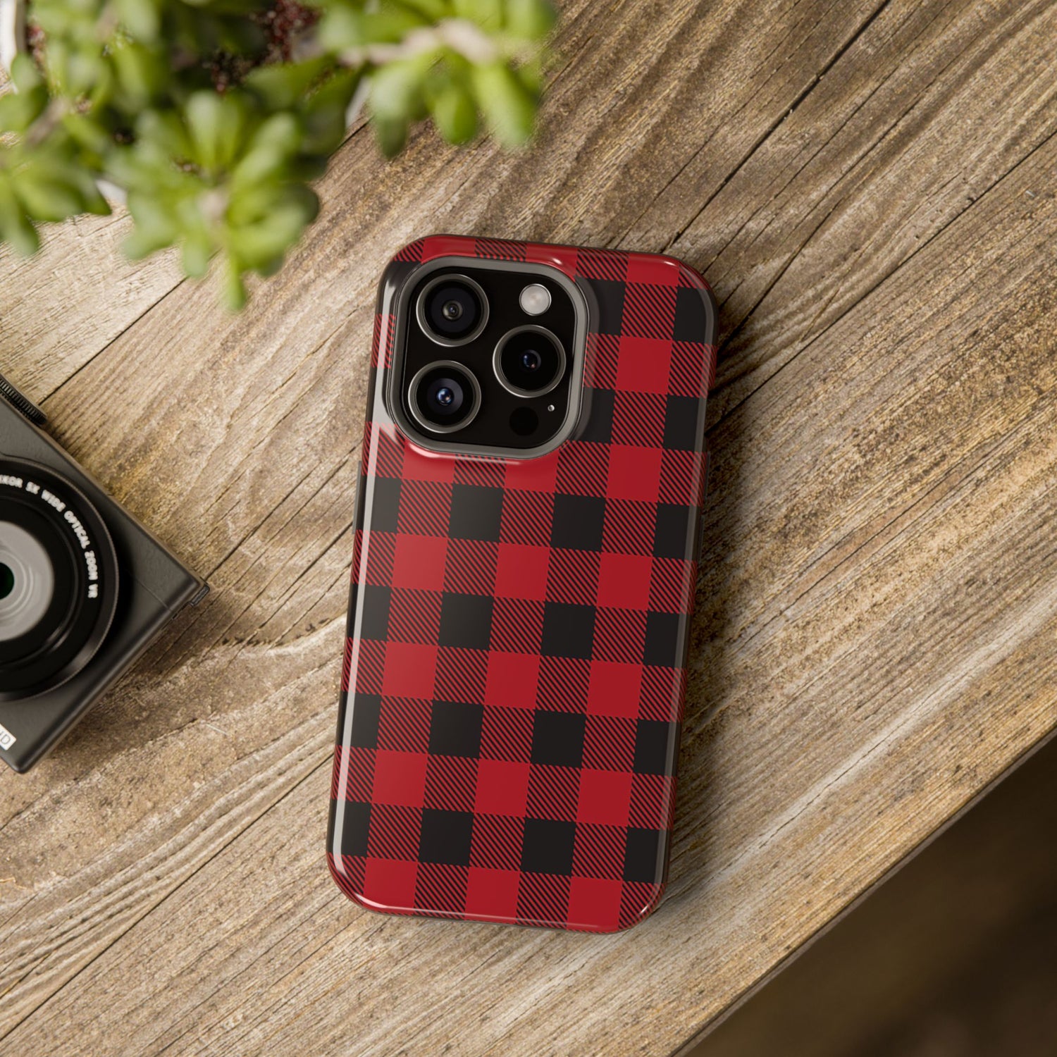 Impact-Resistant Phone Case-Red Black Buffalo Plaid, iPhone, Samsung